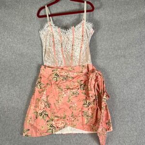 Floral Lace Bodice Mini Dress - Coral Pink